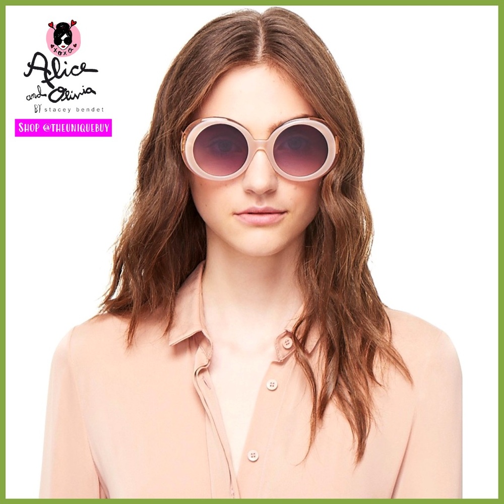 Alice + Olivia Light Pink Mulholland Retro Round Sunglasses